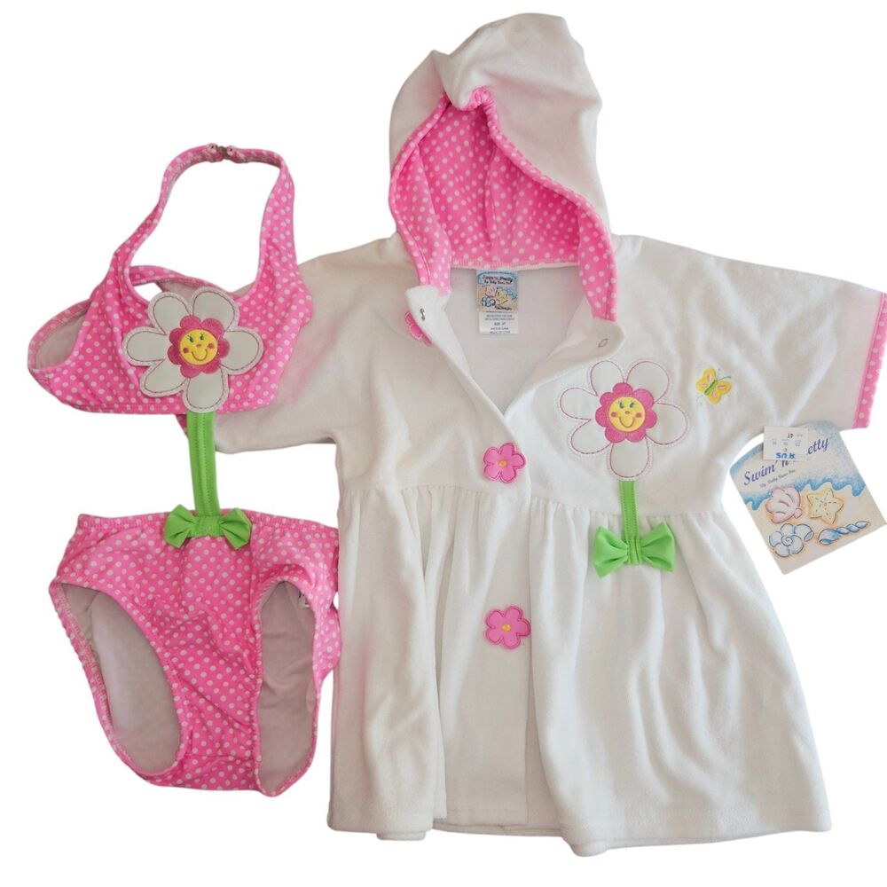 Baby Buns Swimsuit And Cover Girls Size 4T Pink Swim N Pretty Set Vintage NWT